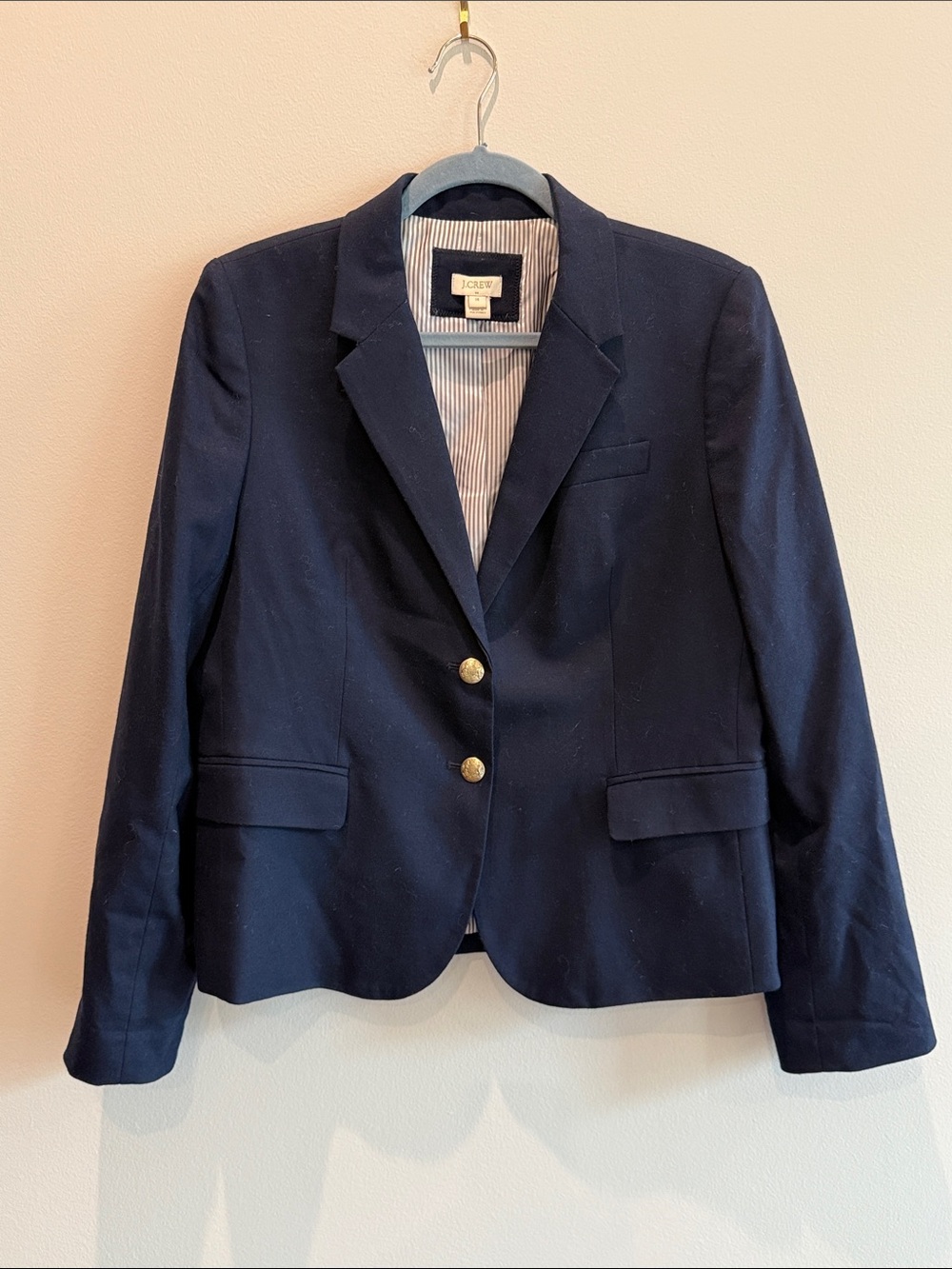 J. Crew Wool Blend Navy Blazer with Gold-Tone Buttons